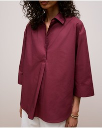Trenery - Cotton Poplin Half Sleeve Shirt in Auburn
