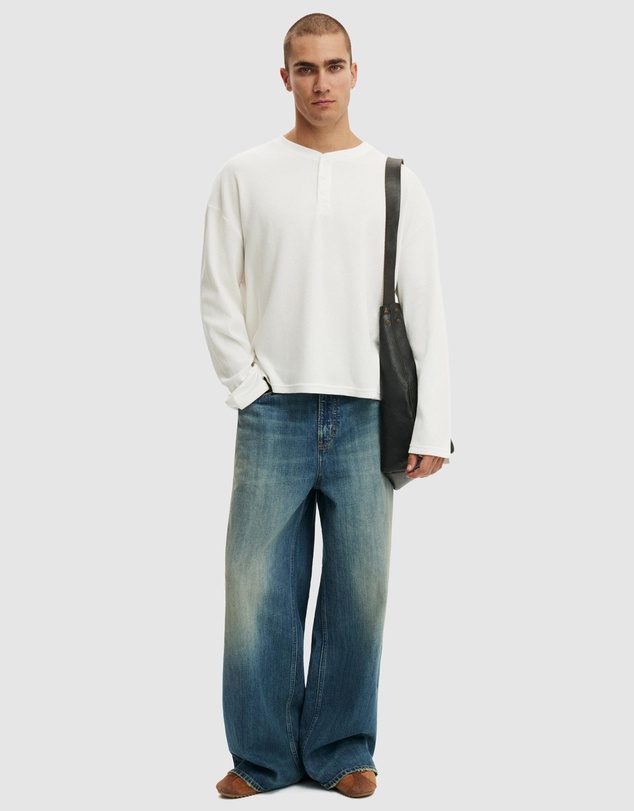 Cotton On - Relaxed Fit Textured Henley Long Sleeve