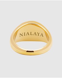 Nialaya Jewellery - Gold Oval Signet Ring with Brown Tiger Eye