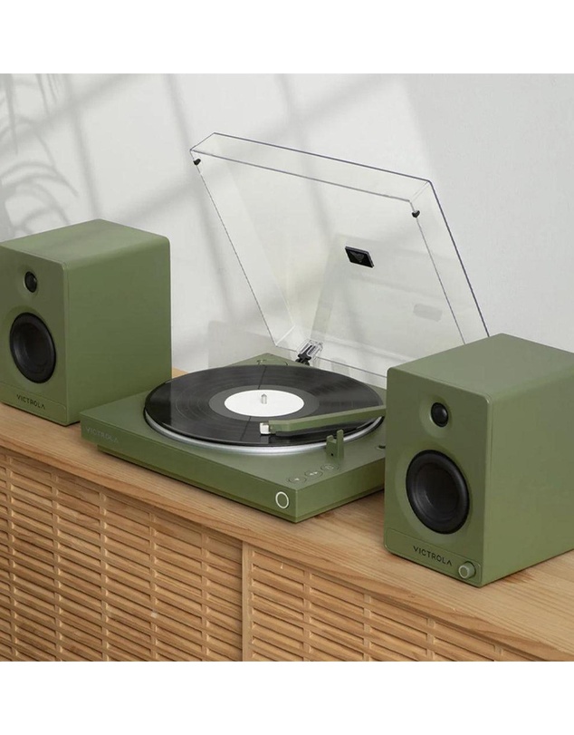 Victrola - Victrola Automatic Turntable + Victrola Tempo Bookshelf Speakers Bundle - Green