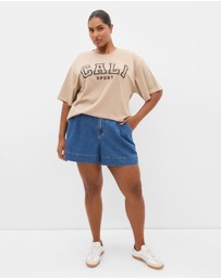 City Chic - Plus size Laid Back Cali Tee - stone
