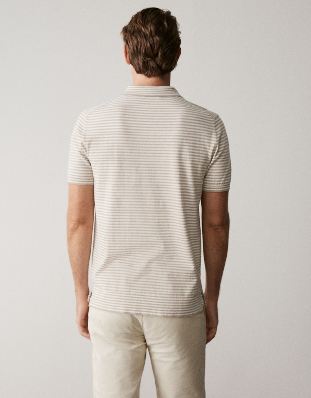 Trenery - Cotton Barre Stripe Knit Polo in Oatmeal