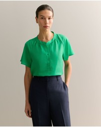 Trenery - Gather Detail Flutter Sleeve Blouse in Billiard Green