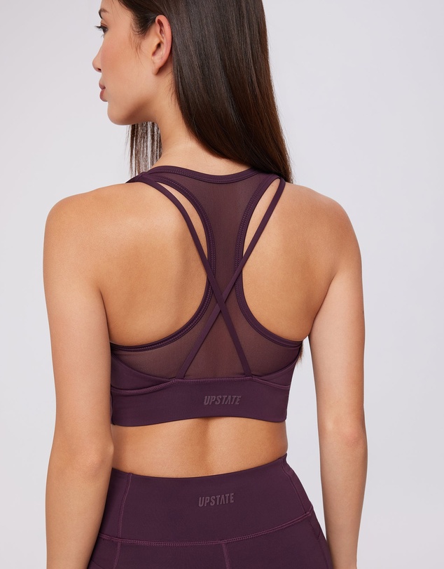 Upstate - Contour+ Mesh Back Crop - Merlot