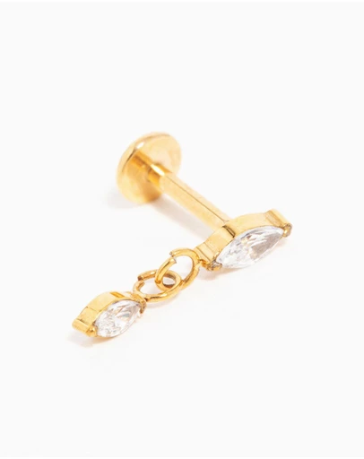 Lovisa - Gold Plated Titanium Cubic Zirconia Marquise Drop Flat Back Stud