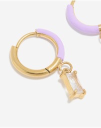 Lovisa - Waterproof Gold Plated Stainless Steel Purple Enamel Cubic Zirconia Charm Huggie Earrings