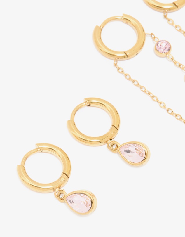 Lovisa - Waterproof Gold Plated Cubic Zirconia Chain Droplet Earrings 2-Pack