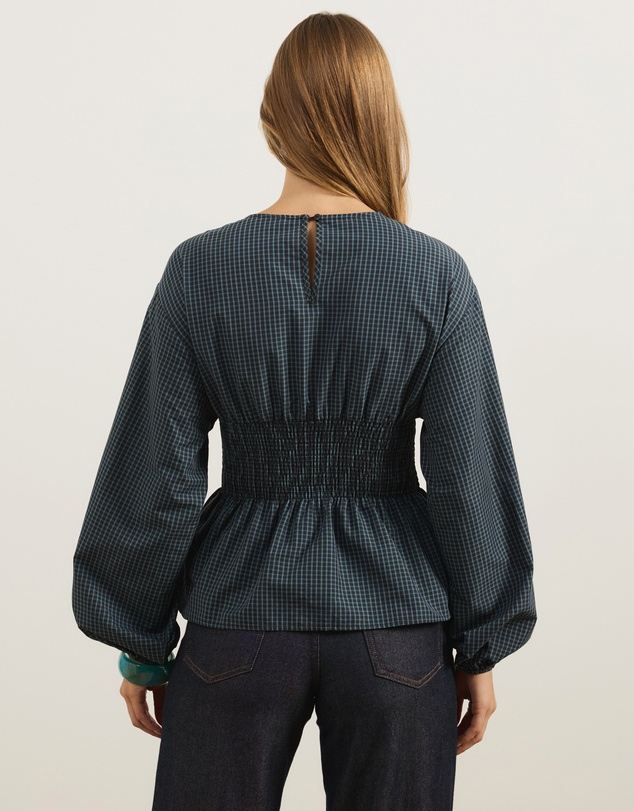 Atmos&Here - Nerissa Check Smocked Long Sleeve Top