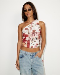 Dazie - After Party Neck Tie One Shoulder Top