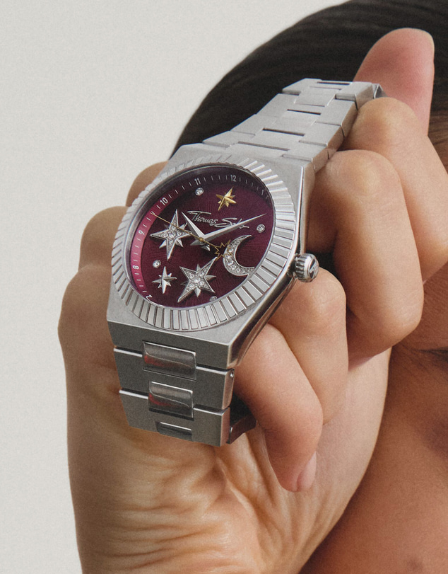 THOMAS SABO - Women's Moon and Stars Watch with Burgundy Dial