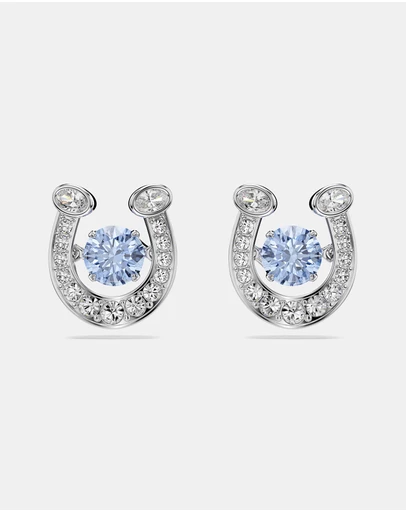 Swarovski - Symbolica Stud Earrings, Round Cut, Pav, Horseshoe, Blue, Rhodium Plated
