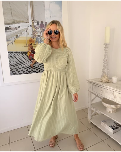Esther & Co - Iolana Dress - Soft Khaki Long Sleeve