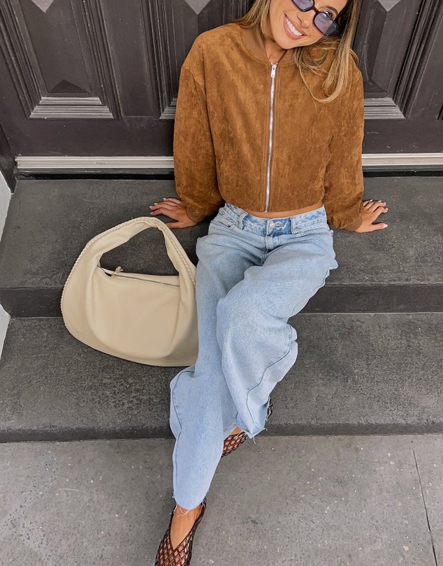 Beginning Boutique - Rebecca Tan Cuffed Suedette Bomber Jacket