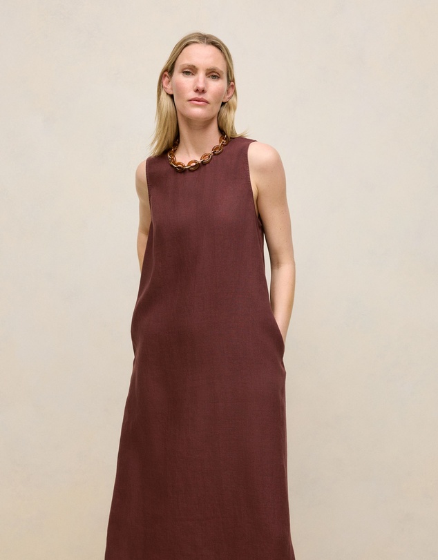 Trenery - Delave Linen Sleeveless Column Dress in Espresso