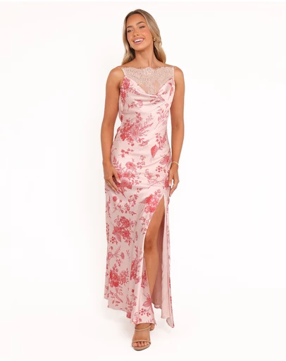 Petal & Pup - Evana Lace Maxi Dress - Red Floral