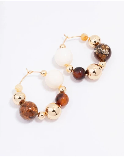Lovisa - Gold Chunky Neutral Beaded Hoop Earrings