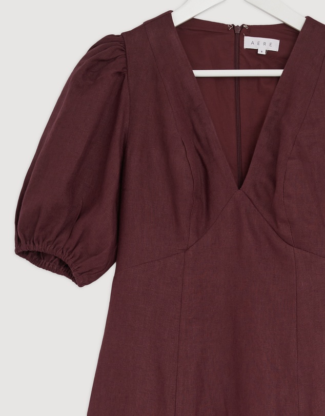 Revibe - Repaired AERE Lori Puff Sleeve Linen Midi Dress - AU 8