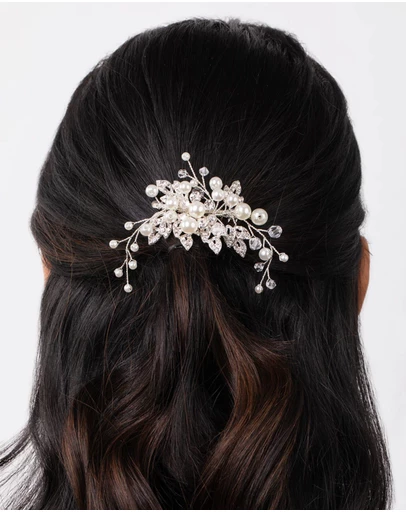 Lovisa - Silver Crystal Pearl Mini Leaf Comb