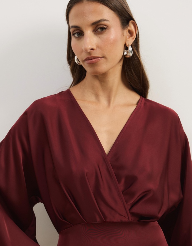 Atmos&Here - June Satin Split Sleeve Midi Dress