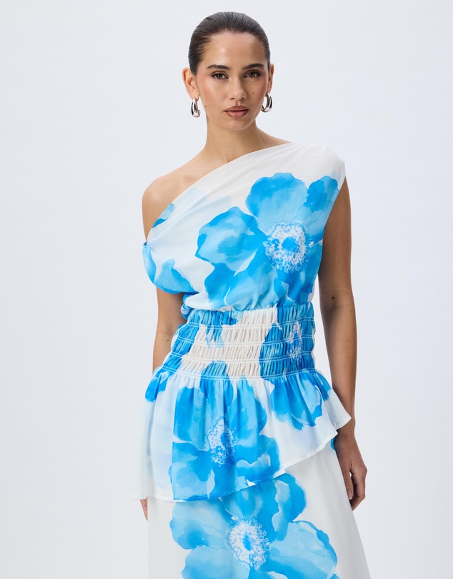 Tussah - Valentina Floral Print Off The Shoulder Shirred Detail Top