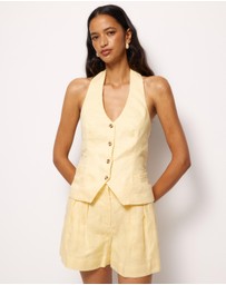 AERE - Ana Linen Button Front Halter Top