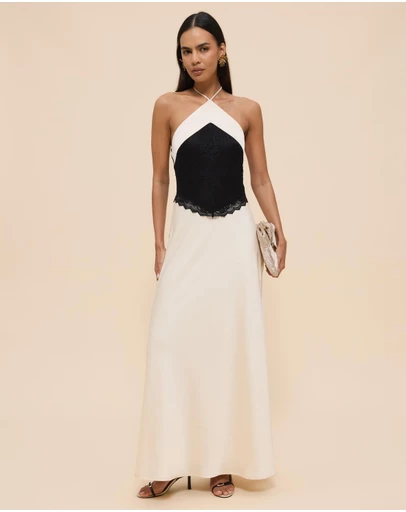 CHANCERY - Georgie Halter Neck Lace Panelled Maxi Dress