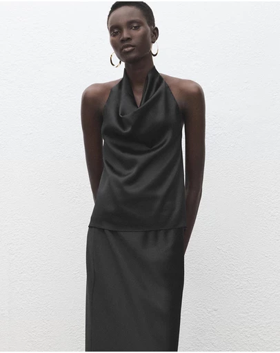 M.N.G - Draped Neck Satin Top