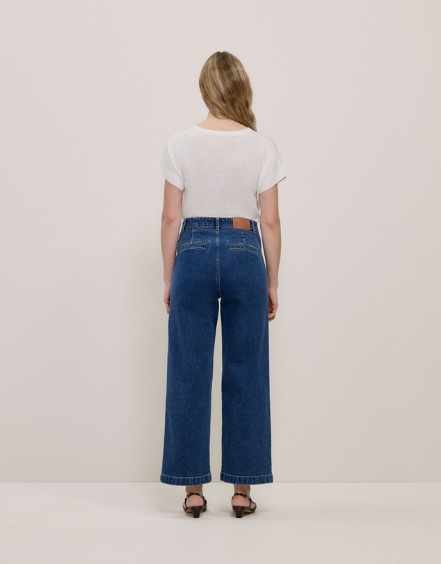 Trenery - Denim High Rise Tailored Pant in Mid Blue