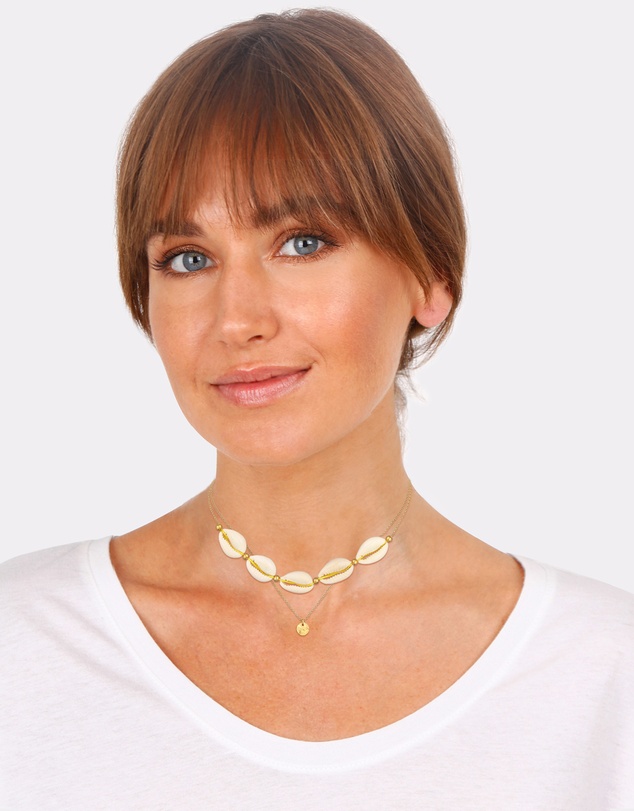 Elli Jewelry - Necklace Choker Layer Kauri Shell Coin 925 Silver Gold Plated