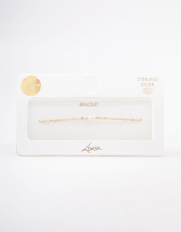 Lovisa - Gold Plated Sterling SIlver Freshwater Pearl Chain Bracelet