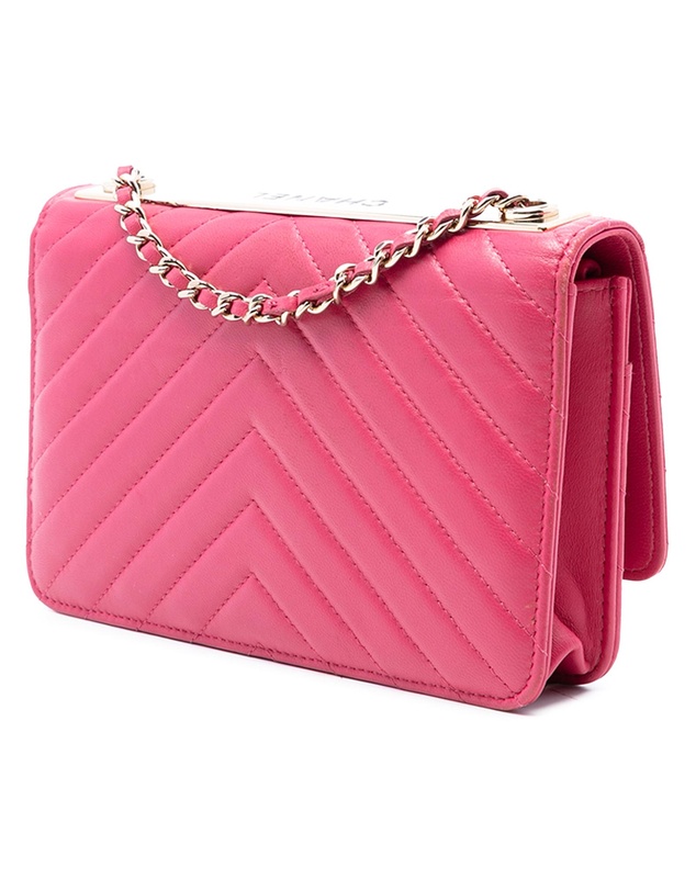Pre-Loved by Azura Reborn - Pre-Loved Chevron Lambskin Trendy CC Chain Wallet on Chain