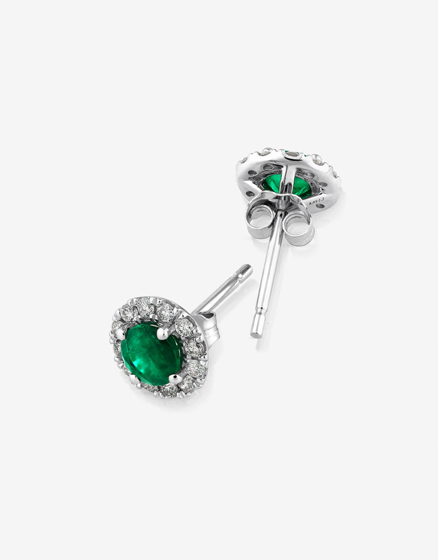 Michael Hill - Halo Stud Earrings with Natural Emerald & 0.28 Carat TW of Diamonds in 10kt White Gold