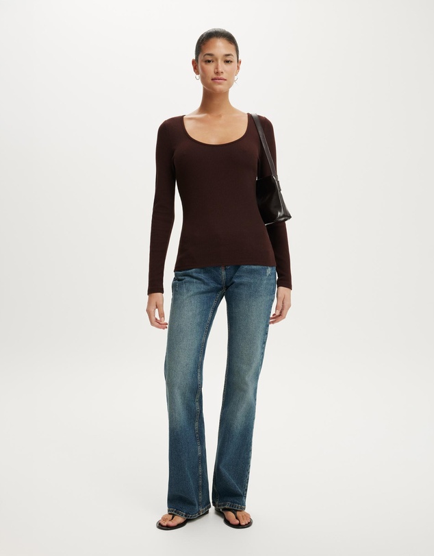 Cotton On - Scoop Neck Rib Long Sleeve Top