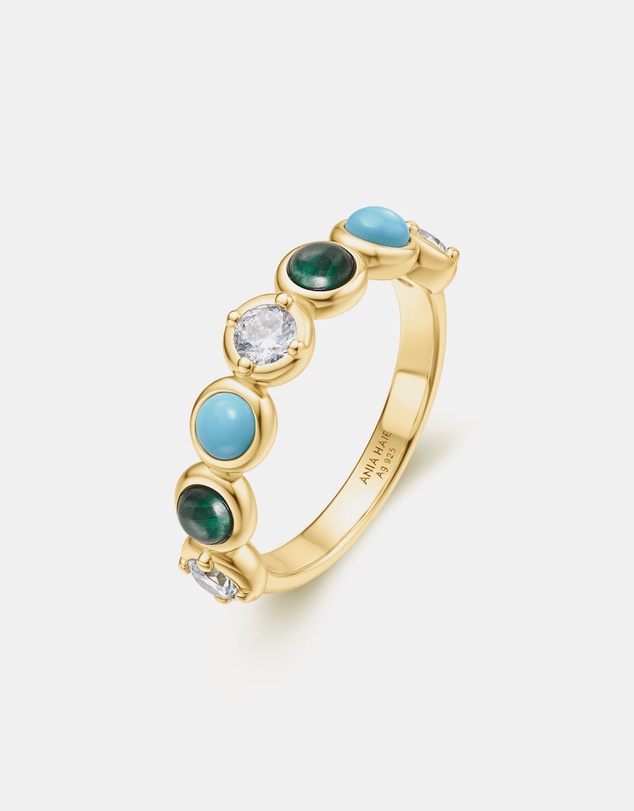 Ania Haie - Ania Haie Gold Bezel Malachite and Lab Created Turquoise Ring