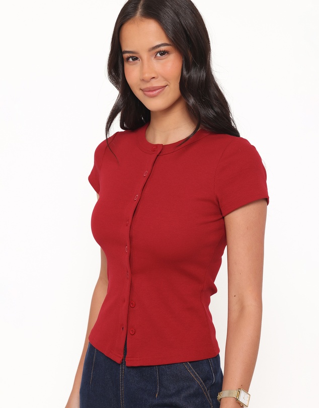 Petal & Pup - Tylarah Short Sleeve Cardigan Top - Red