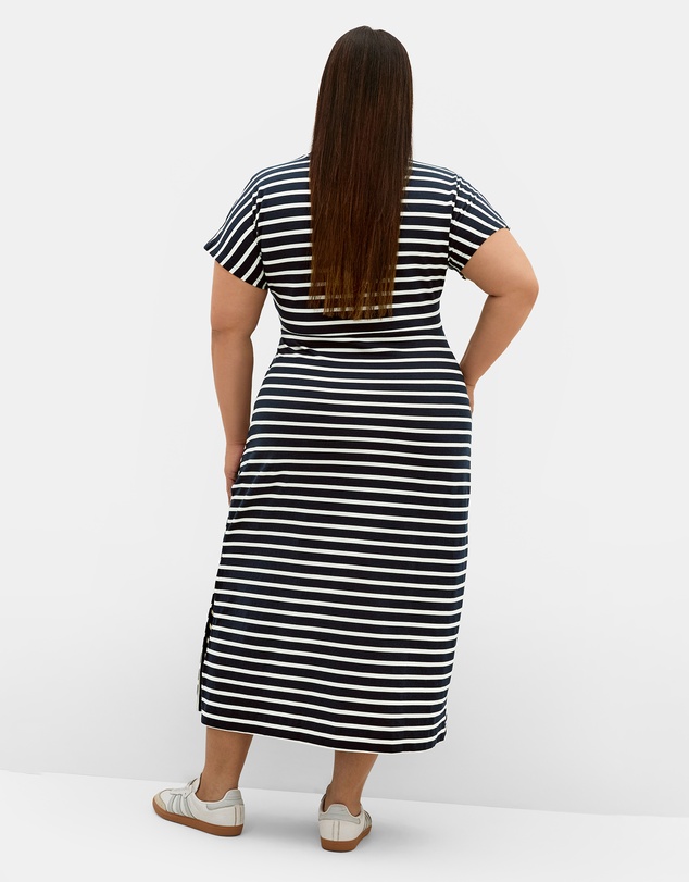 City Chic - Plus size Claire Stripe Side Tie Midi Dress - navy