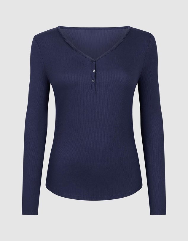 Hunkemoller - Long Sleeve Rib Modal Henley Top