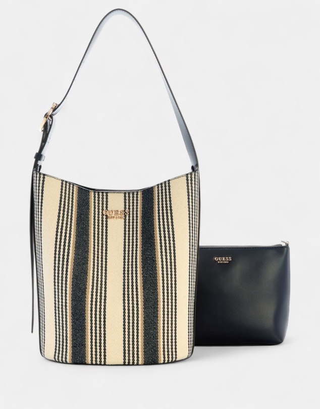 GUESS - Stripe Nicolette Large Bucket Shoulder Bag