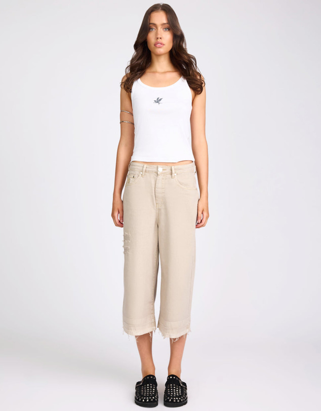 ONE TEASPOON - 720'S Mid Waist Super Long Length Denim Jorts - Stone