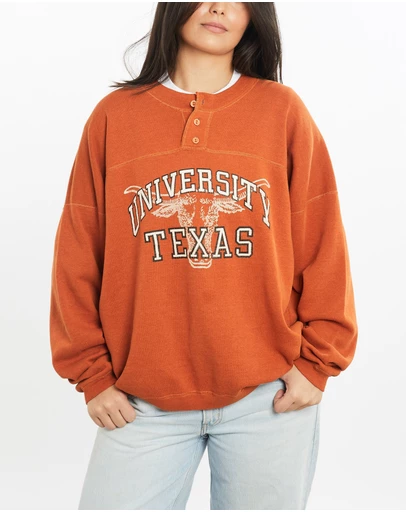 Vintage by The Real Deal - Pre Loved - Vintage 80s NCAA University of Texas Longhorns Henley Sweatshirt