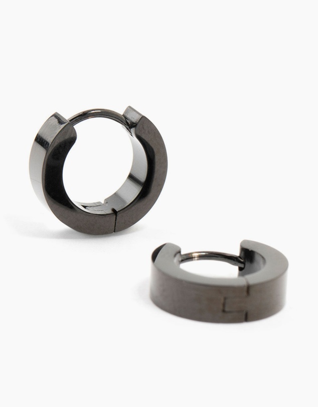 Lovisa - Waterproof Black Coated Stainless Steel Wide Huggie Earrings