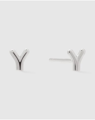 Wanderlust + Co - Alphabet Bubble Silver Stud Earrings - Letter Y