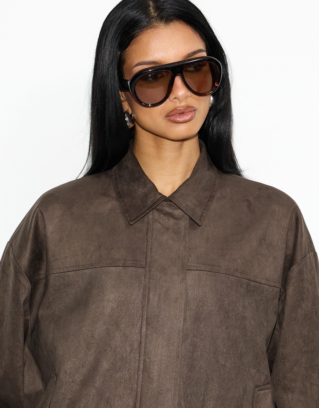 Dazie - Hailey Faux Suede Bomber Jacket