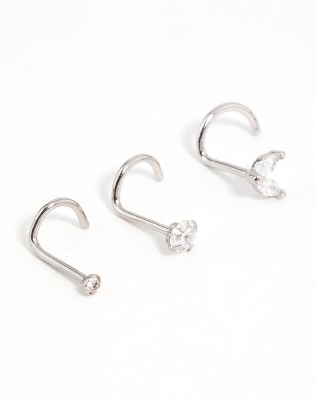 Lovisa - Surgical Steel Cubic Zirconia Butterfly & Round Nose Stud 3-Pack