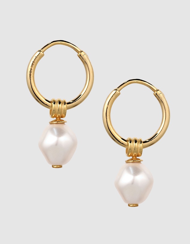 Kuzzoi - ICONIC EXCLUSIVE - Swarovski® Pearl Drop Hoop Earrings in Gold-Plated 925 Silver