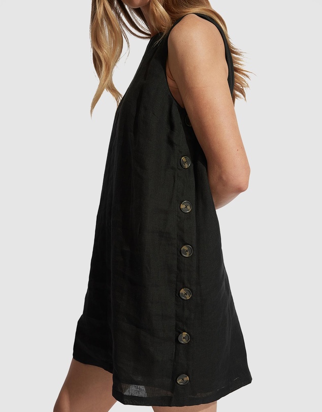 Decjuba - Belle Button Linen Mini Dress