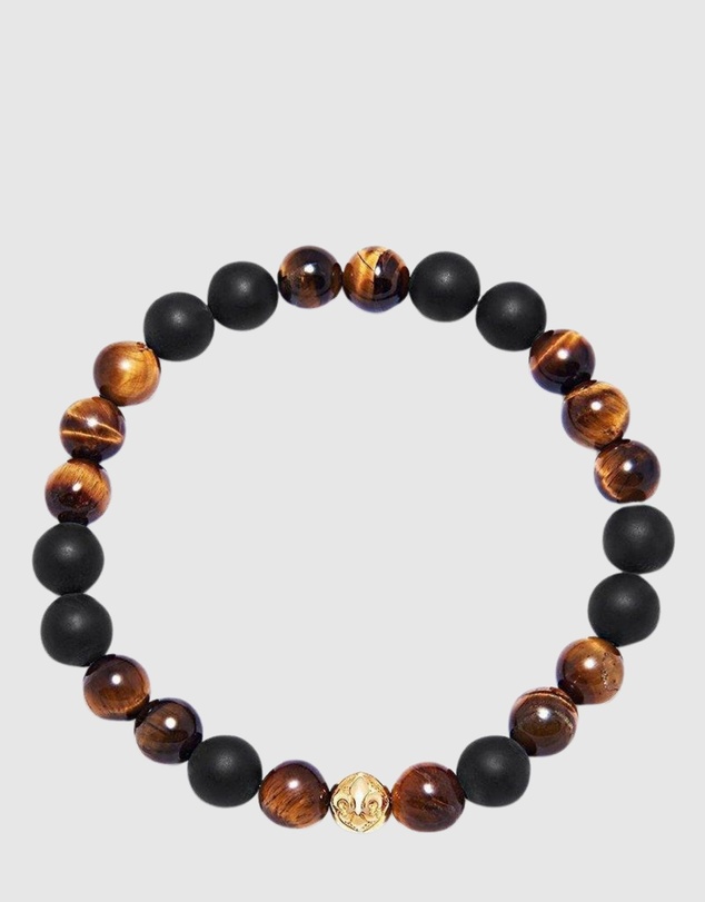 Nialaya Jewellery - Men's Wristband With Matte Onyx And Brown Tiger Eye