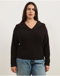 Atmos&Here Curvy - Nori Oversized V-Neck Knit Jumper