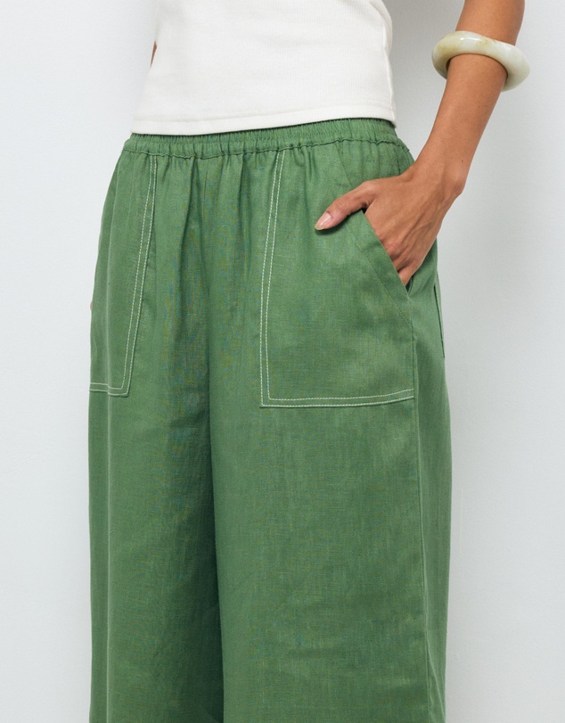 AERE - Contrast Stitch Linen Pants