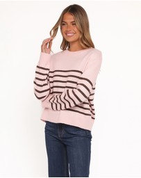 Petal & Pup - Eleanora Striped Knit Pullover Sweater - Pink